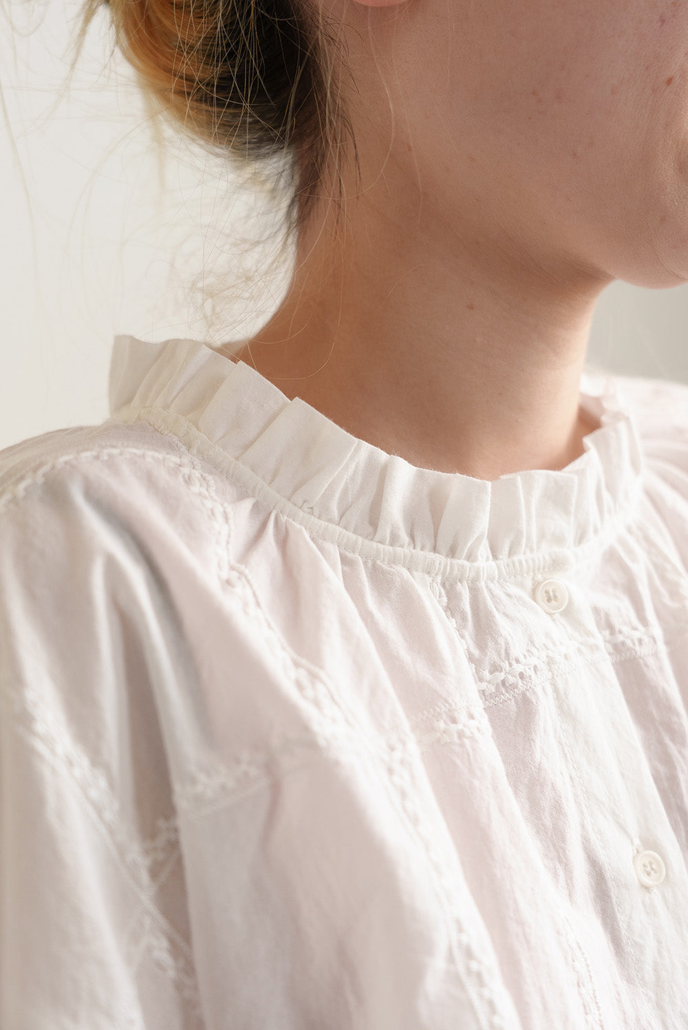 Square Embroidered Collar Frill Blouse