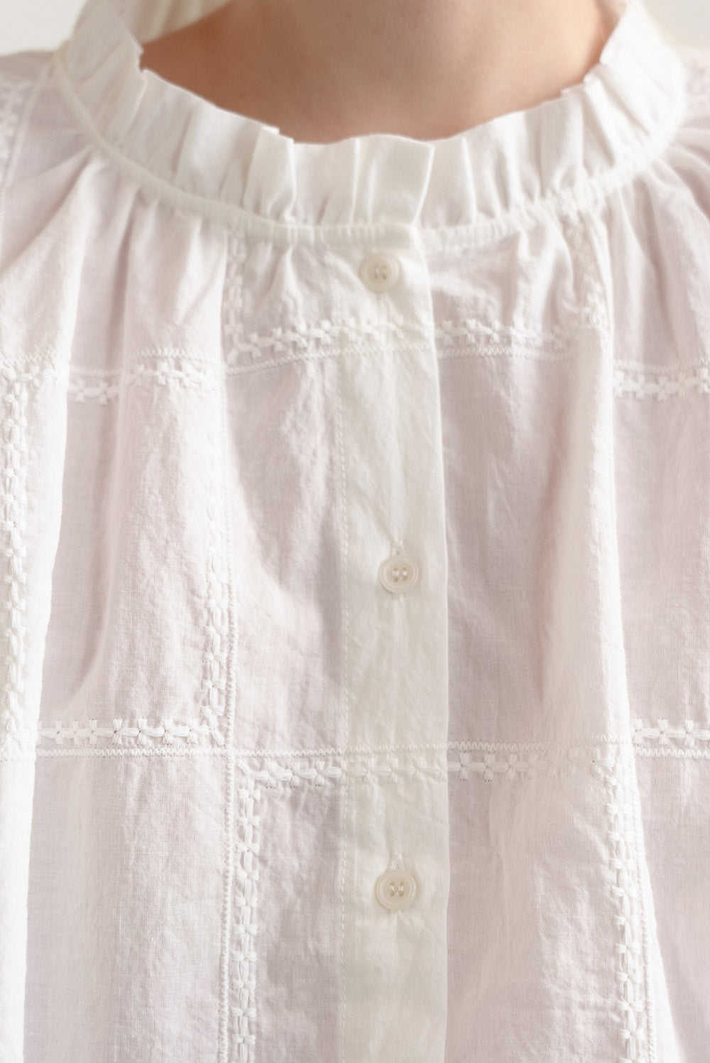Square Embroidered Collar Frill Blouse