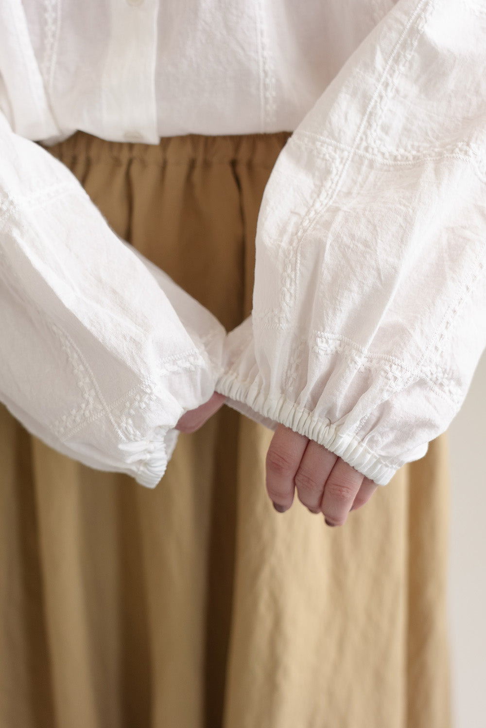 Square Embroidered Collar Frill Blouse
