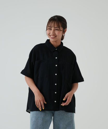 ★《Scheduled to arrive April 28》Front-open short-sleeve wide shirt