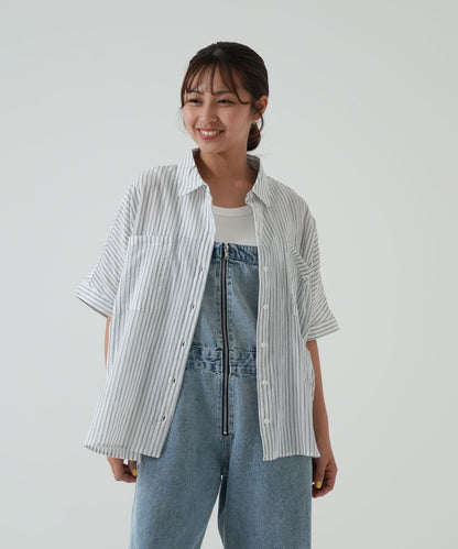 ★《Scheduled to arrive April 28》Front-open short-sleeve wide shirt