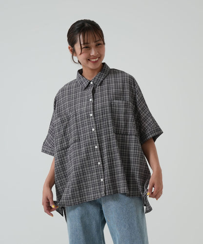 ★《Scheduled to arrive April 28》Front-open short-sleeve wide shirt