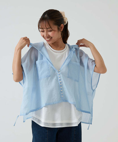 ★《Scheduled to arrive April 27》Hood multi-button sheer short-sleeve shirt