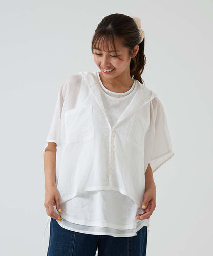 ★《Scheduled to arrive April 27》Hood multi-button sheer short-sleeve shirt