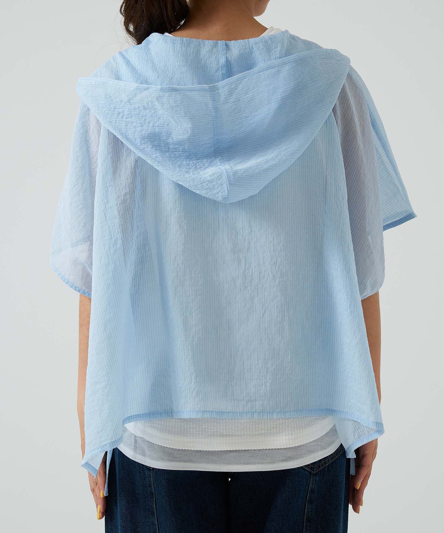 ★《Scheduled to arrive April 27》Hood multi-button sheer short-sleeve shirt