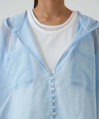★《Scheduled to arrive April 27》Hood multi-button sheer short-sleeve shirt