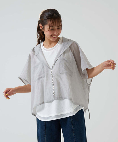 ★《Scheduled to arrive April 27》Hood multi-button sheer short-sleeve shirt