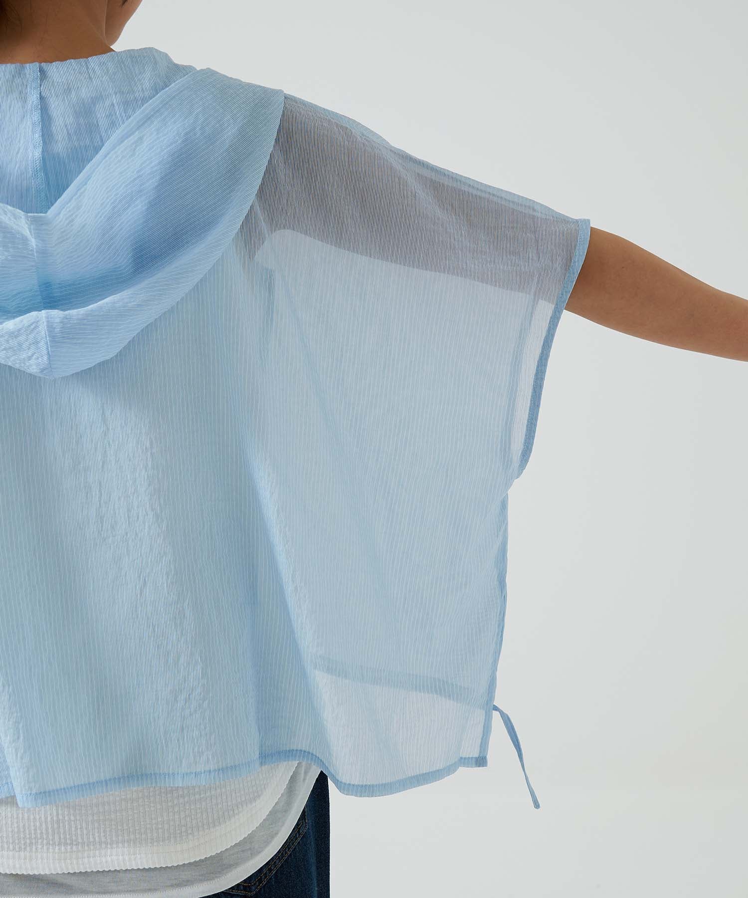 ★《Scheduled to arrive April 27》Hood multi-button sheer short-sleeve shirt