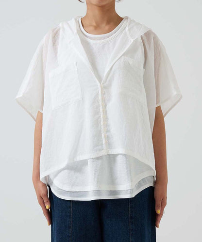 ★《Scheduled to arrive April 27》Hood multi-button sheer short-sleeve shirt