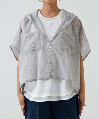 ★《Scheduled to arrive April 27》Hood multi-button sheer short-sleeve shirt