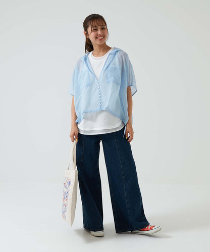 ★《Scheduled to arrive April 27》Hood multi-button sheer short-sleeve shirt