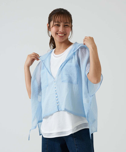 ★《Scheduled to arrive April 27》Hood multi-button sheer short-sleeve shirt