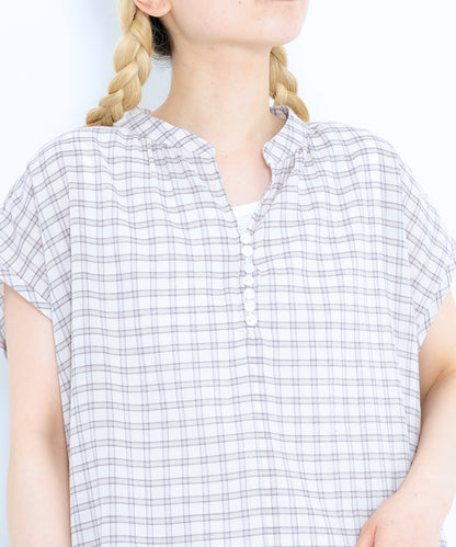 《6月19日入荷》ノースリーブバンドカラーシャツチュニック