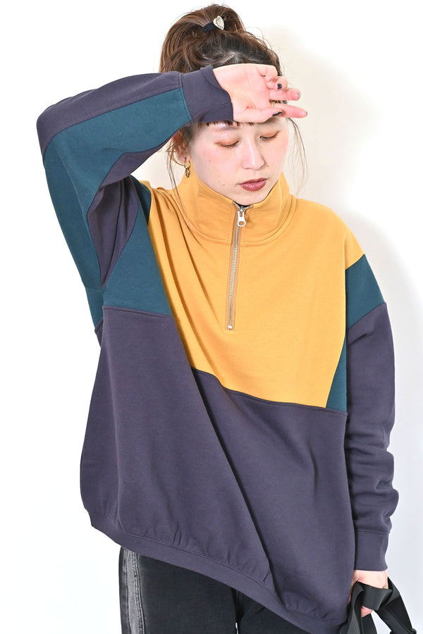 ≪SALE≫Color Block Half-Zip Pullover