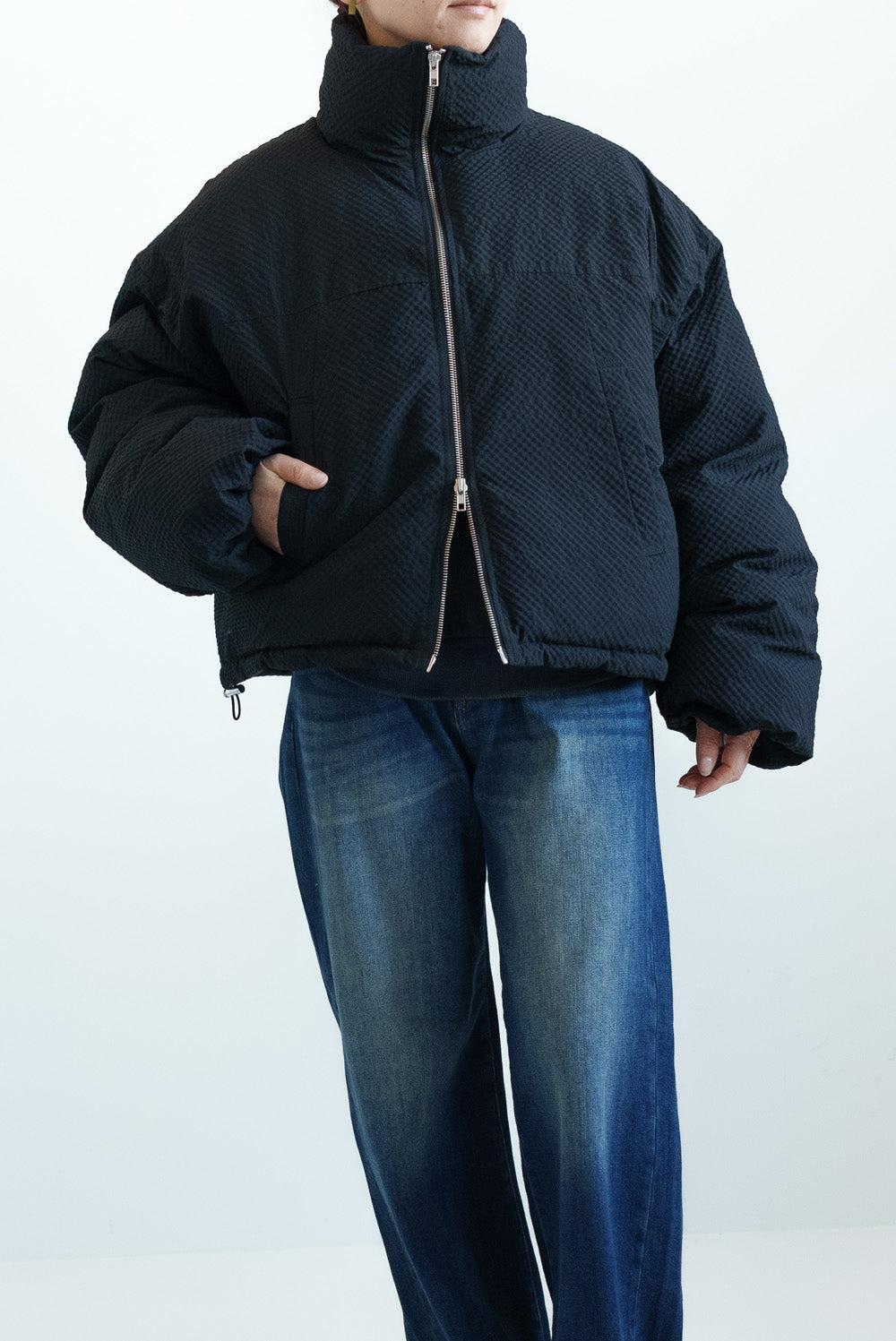 ≪SALE≫【Frame】Check Seersucker Quilted Stand Collar Short Jacket