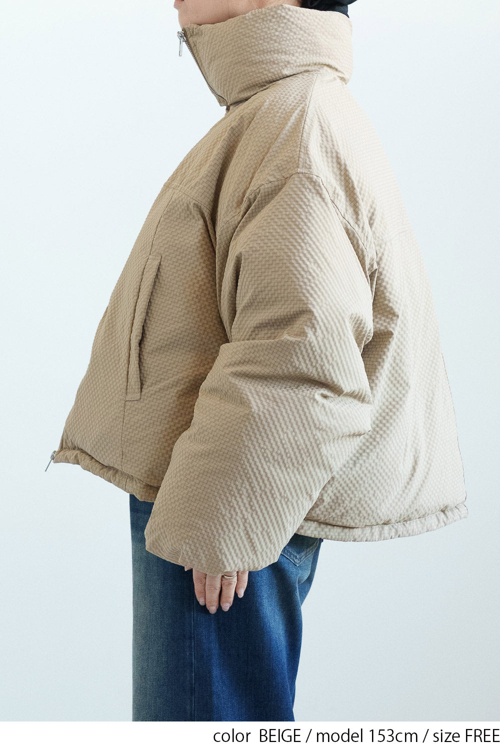 ≪SALE≫【Frame】Check Seersucker Quilted Stand Collar Short Jacket