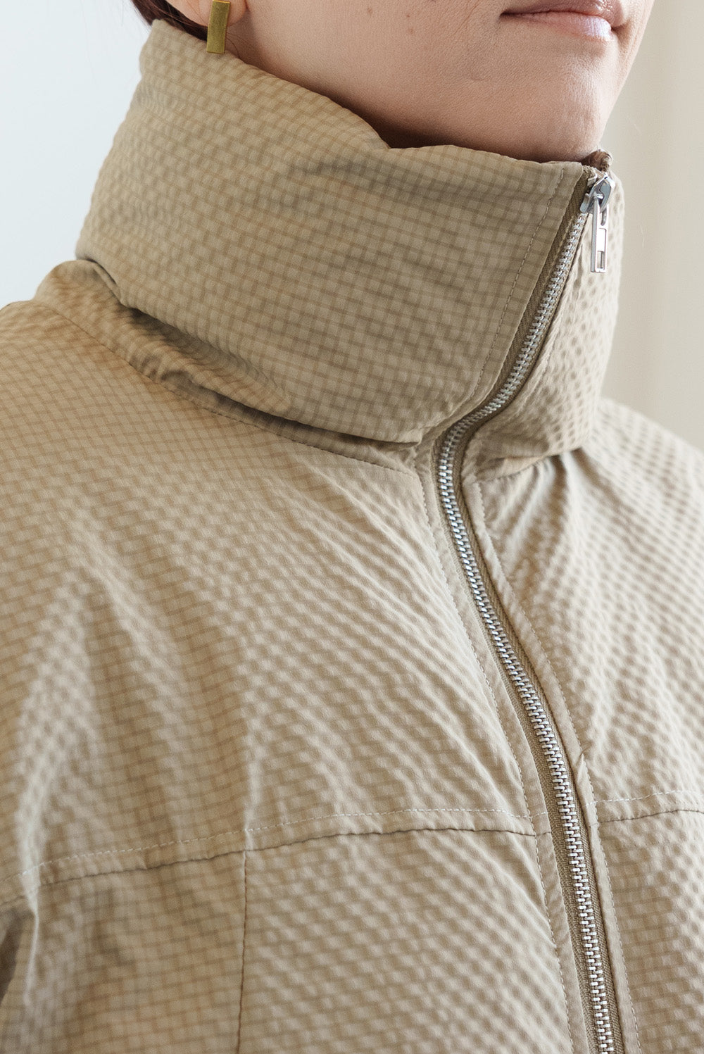≪SALE≫【Frame】Check Seersucker Quilted Stand Collar Short Jacket
