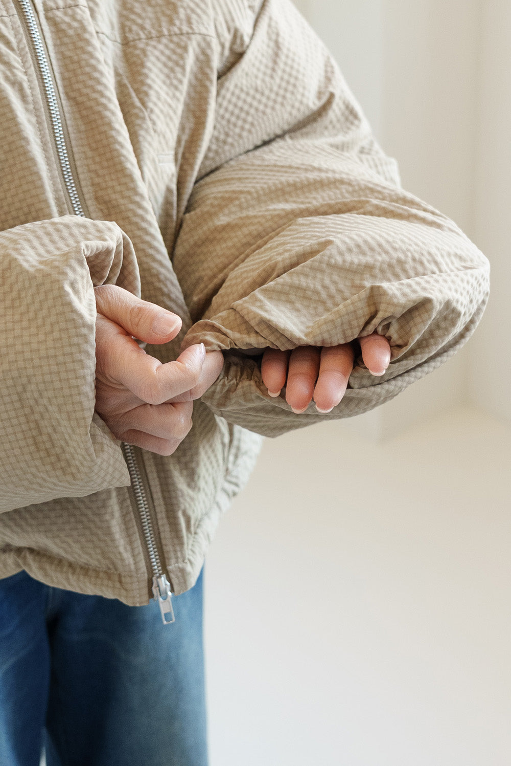 ≪SALE≫【Frame】チェックシアサッカー中綿スタンドカラーショート