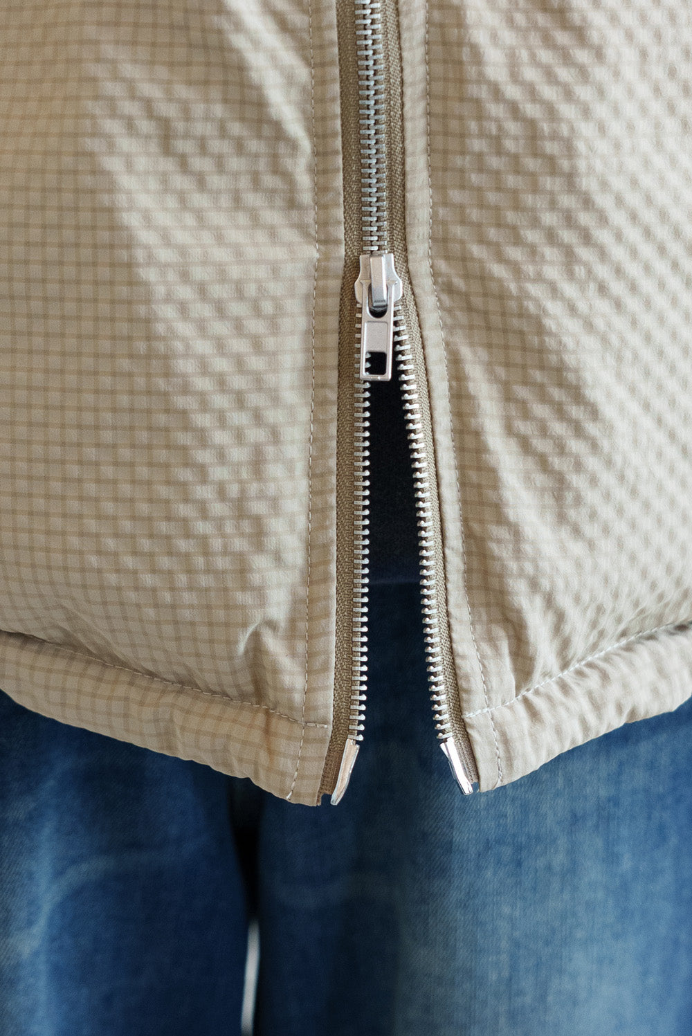 ≪SALE≫【Frame】Check Seersucker Quilted Stand Collar Short Jacket