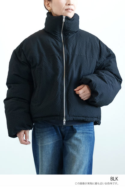≪SALE≫【Frame】Check Seersucker Quilted Stand Collar Short Jacket