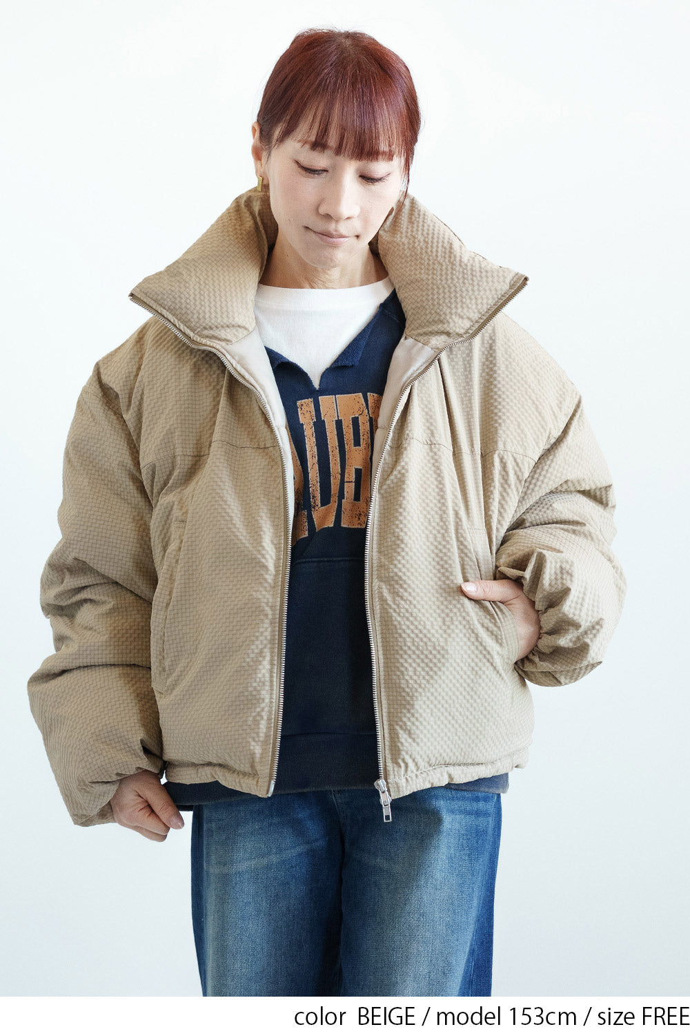 ≪SALE≫【Frame】Check Seersucker Quilted Stand Collar Short Jacket