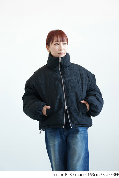 ≪SALE≫【Frame】Check Seersucker Quilted Stand Collar Short Jacket