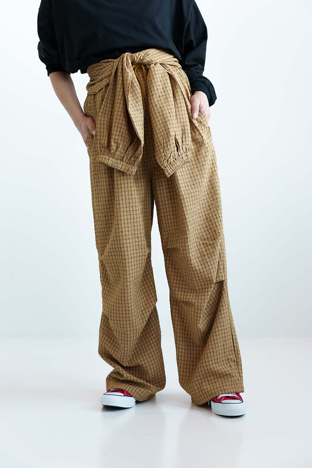 Check Waist Wrap Jogger Pants