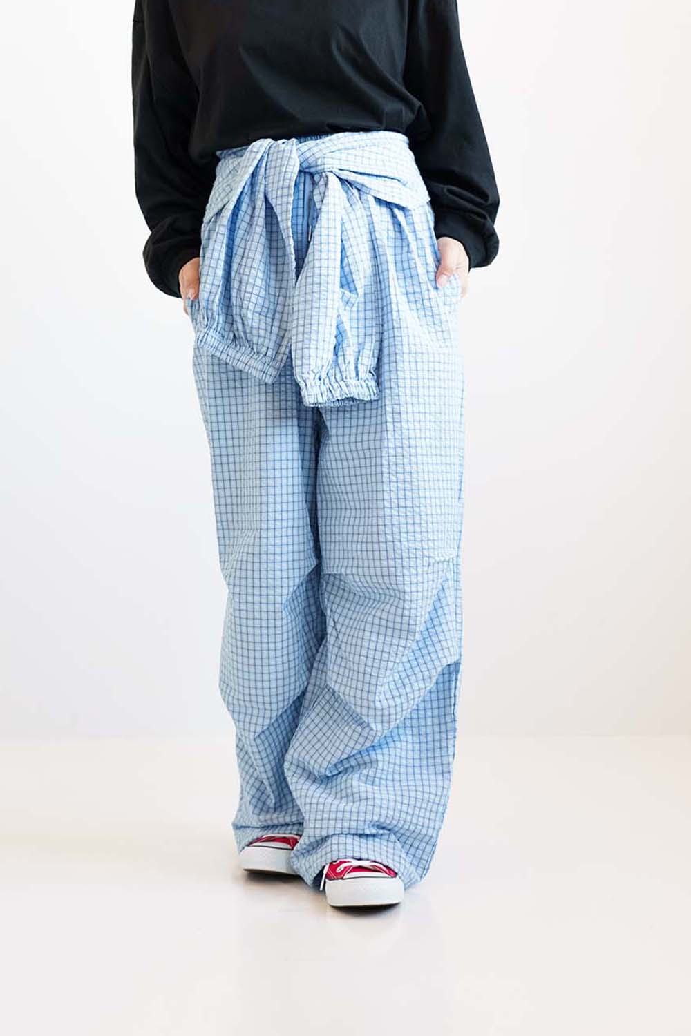 Check Waist Wrap Jogger Pants