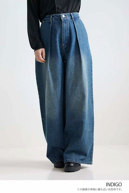 [SALE] Denim Tuck Wide Pants