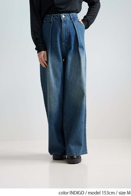[SALE] Denim Tuck Wide Pants