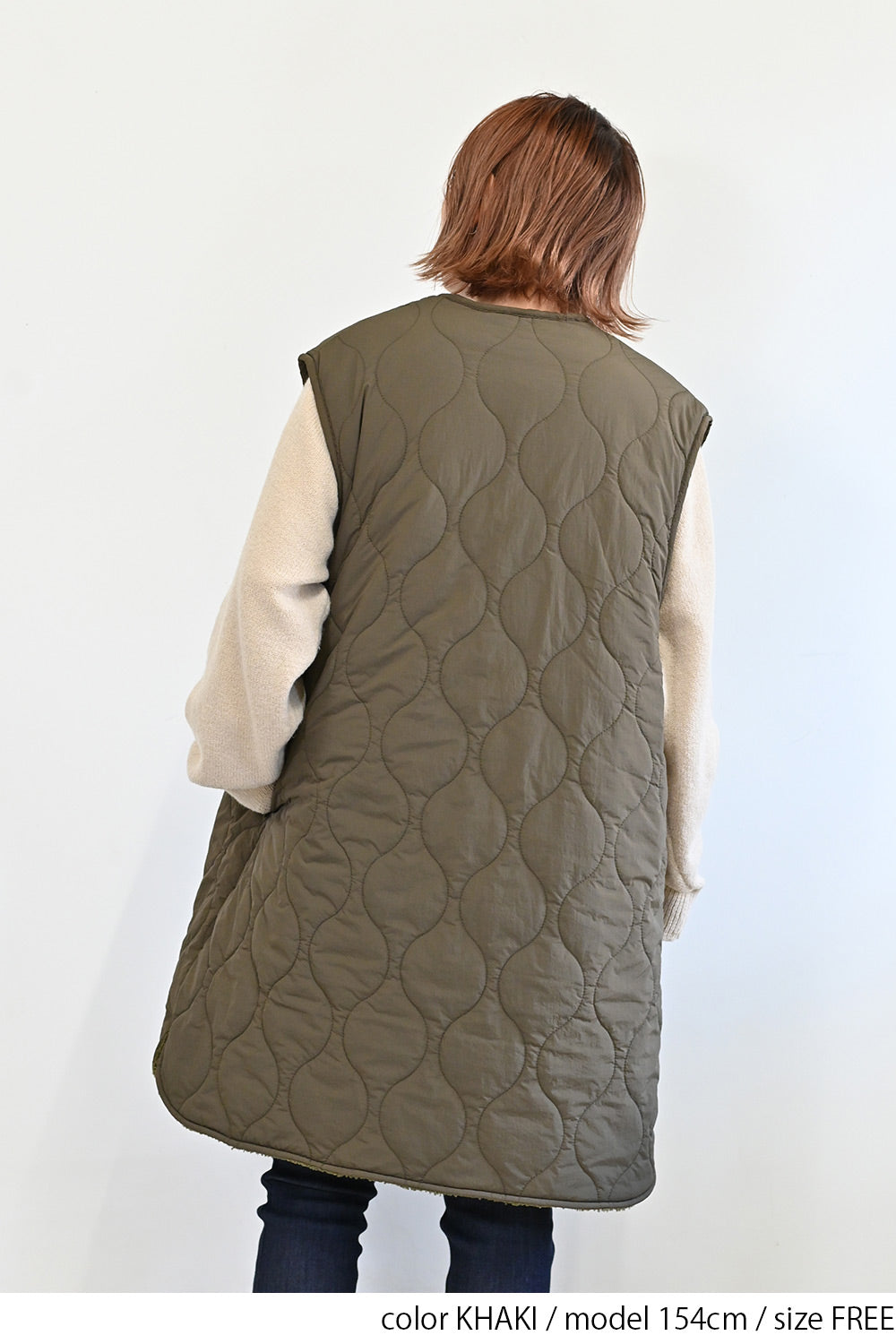 epa リバーシブルロングベスト カーキ ボア キルティング reversible vest 