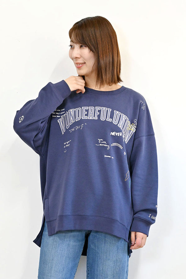 カレッジ色々刺繍ジップ付プルオーバー