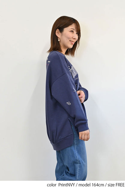 カレッジ色々刺繍ジップ付プルオーバー