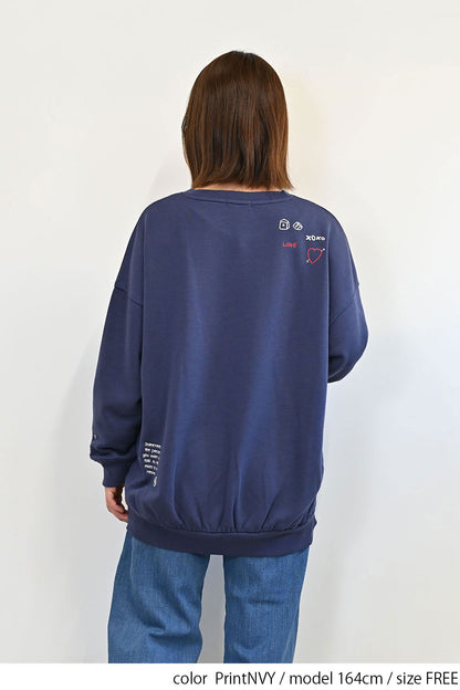 カレッジ色々刺繍ジップ付プルオーバー