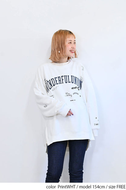 カレッジ色々刺繍ジップ付プルオーバー