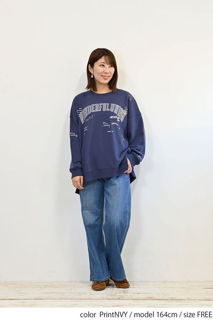 カレッジ色々刺繍ジップ付プルオーバー