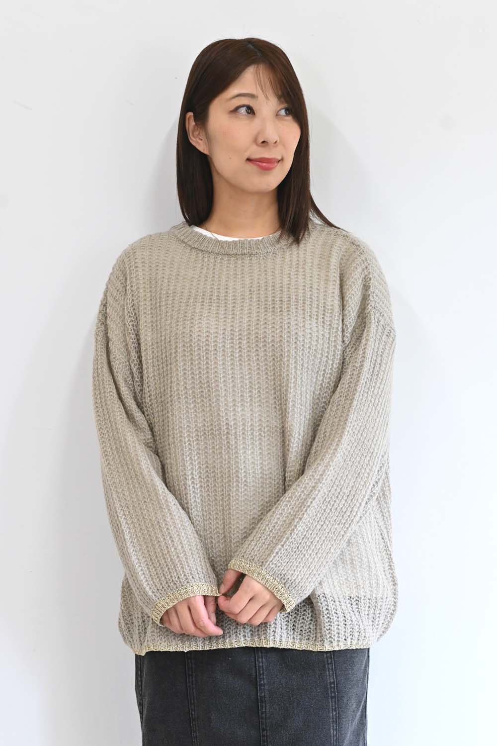 透かし編みラメ配色チュニック