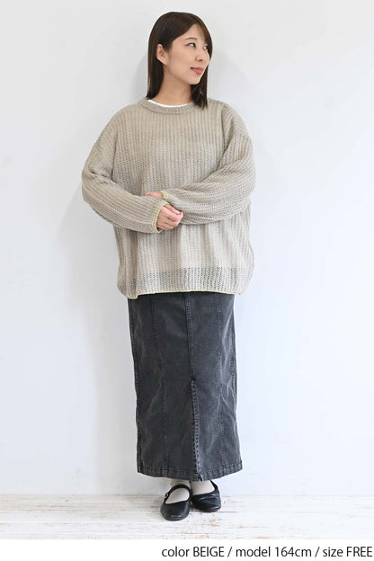 透かし編みラメ配色チュニック