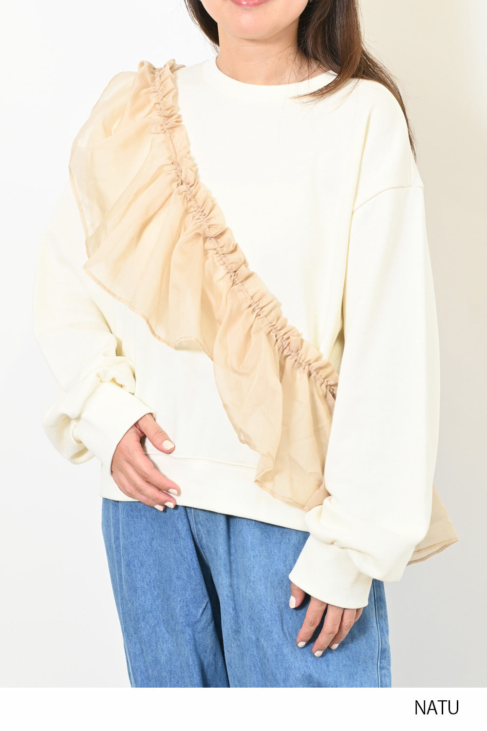 ヤマダヤ フリル付きグレー トレーナー 新品タグ付き まとめ買いクーポン対象／≪SALE≫フリル付きトレーナー（るん