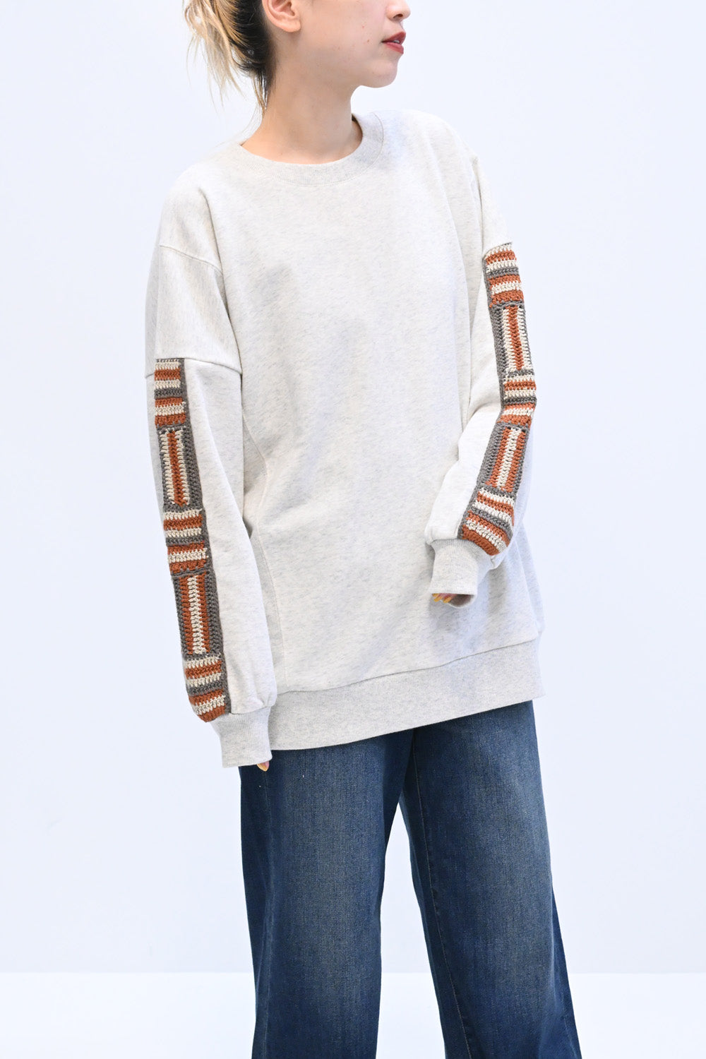 ≪SALE≫ Loose Tunic with Crochet Sleeve Fleece