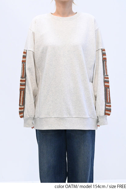 ≪SALE≫ Loose Tunic with Crochet Sleeve Fleece