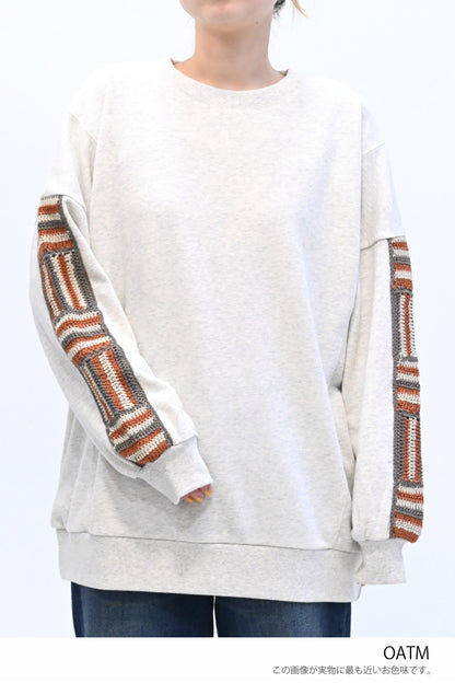 ≪SALE≫ Loose Tunic with Crochet Sleeve Fleece