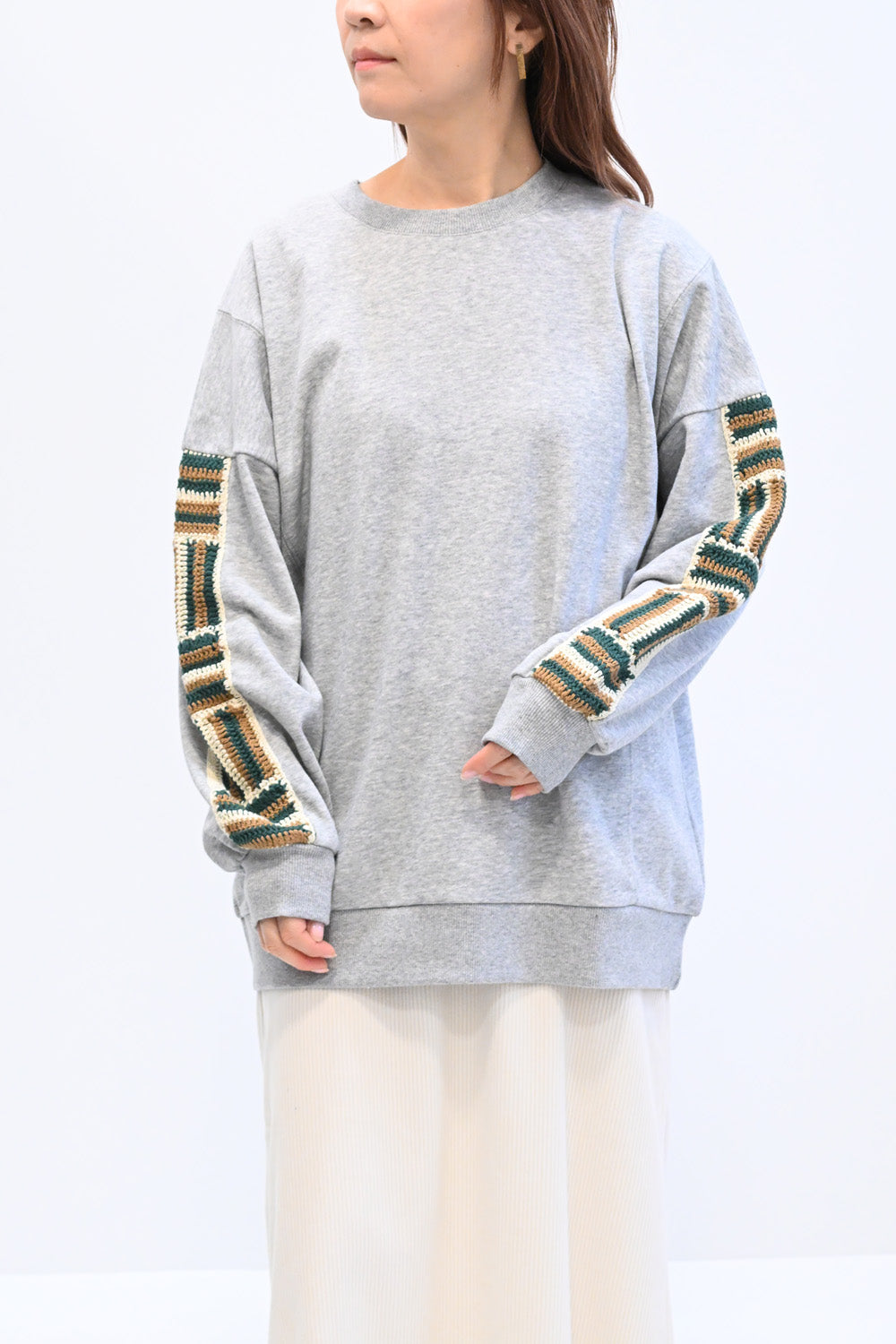 ≪SALE≫ Loose Tunic with Crochet Sleeve Fleece