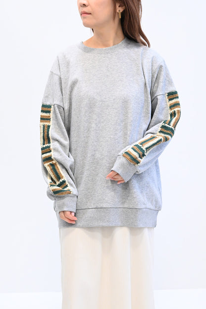 ≪SALE≫ Loose Tunic with Crochet Sleeve Fleece