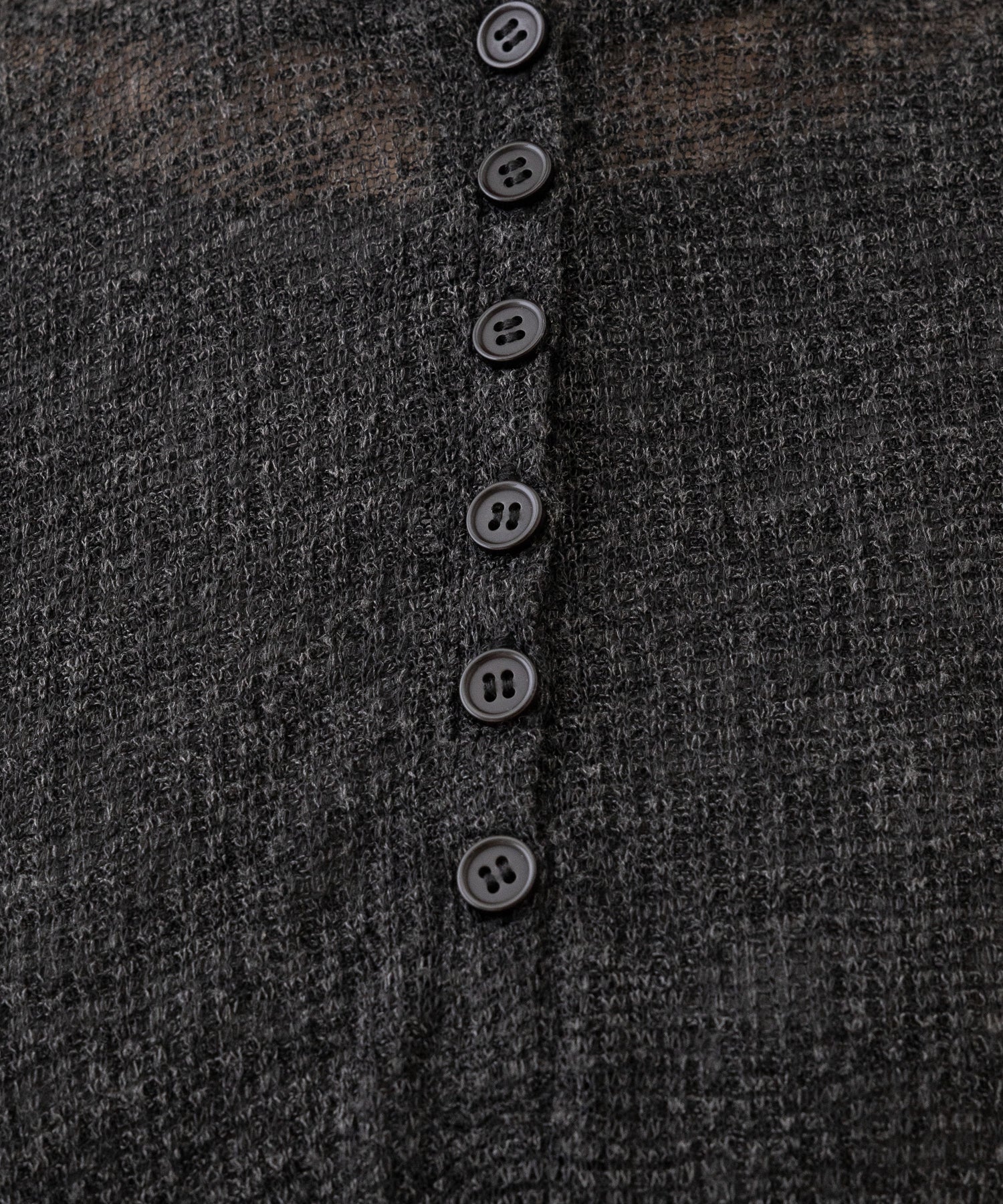  Sheer Waffle Henley Neck Loose Pullover