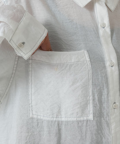 Color-contrast stitch sheer shirt
