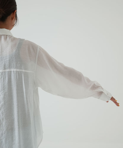 Color-contrast stitch sheer shirt