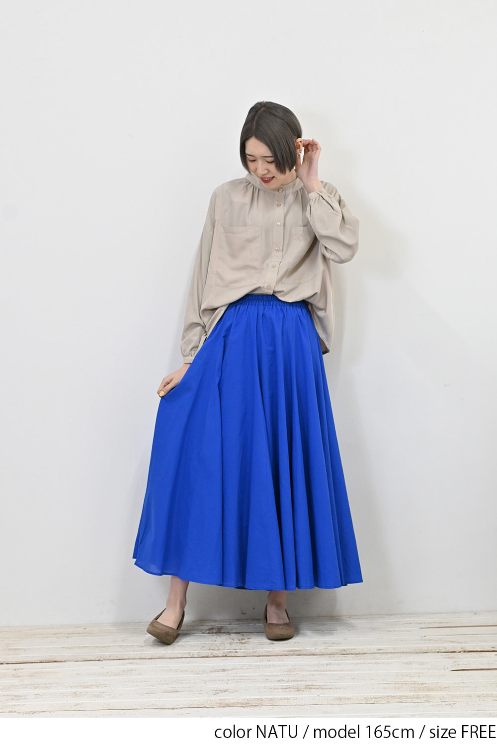 胸ポケワイドギャザーブラウス