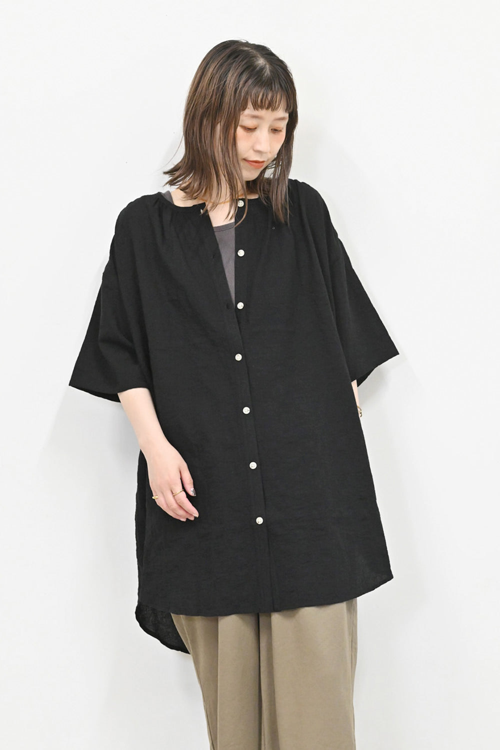 ≪SALE≫ふんわり半袖前開きギャザーチュニック – HEART MARKET