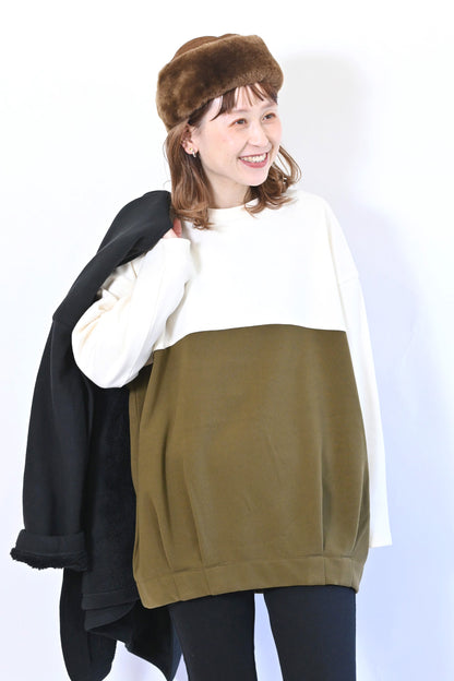 バイカラー裾タックチュニック